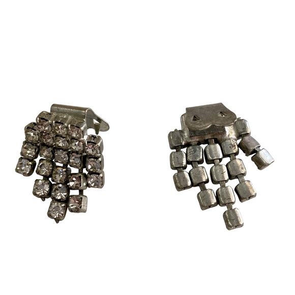 Vintage 50s Small Silver Rhinestone Fall Shoe Purse Accessory Clips Bridal - Picture 3 of 7